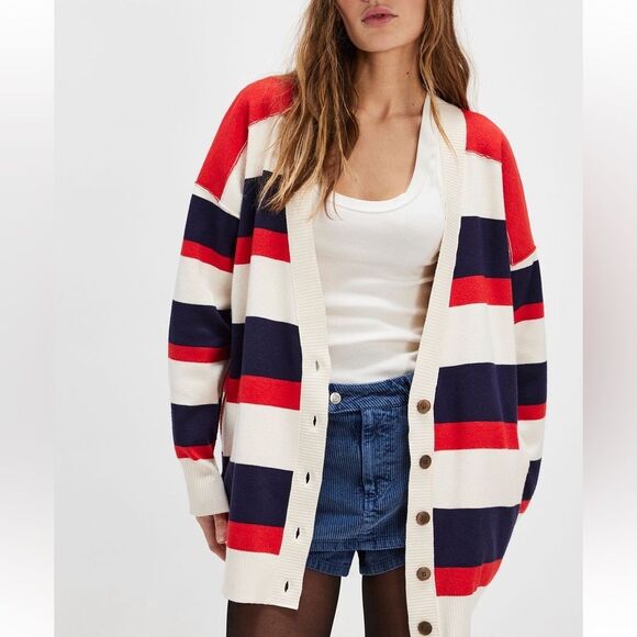 Free People A League of Her Own Striped Cardigan Americana Combo NWOT - Picture 1 of 7